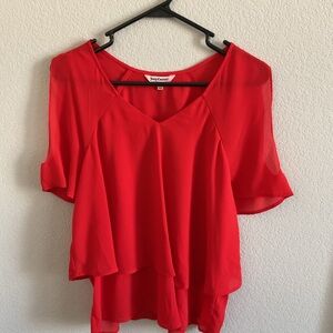Juicy Couture Cold Shoulder Short Sleeve Layered Reddish/Orange Blouse- Size S